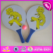 2015 Fashion Wooden Beach Racket Set for Kids, Children Wooden Beach Racket and Ball, Wooden Beach Play Racket with Ball W01A113